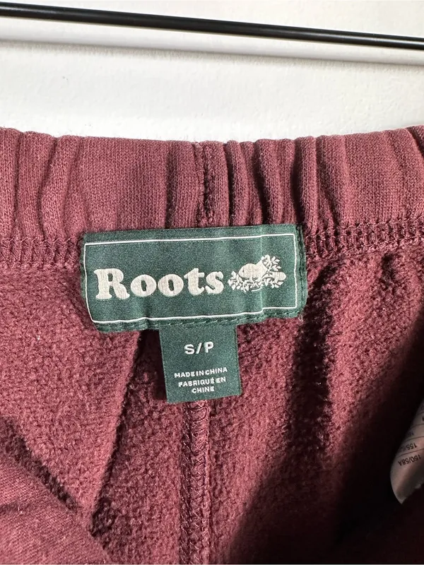 Roots‎ Original Sweatpants Burgundy Fleece Jogger Drawstring Size Small - Image 7