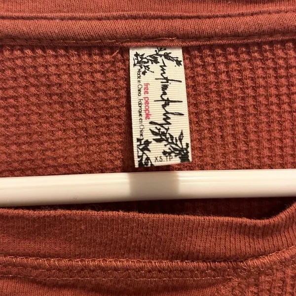 Free People Intimately Waffle Knit‎ Thermal Top Rust Orange Oversized XS Boho I - Image 2
