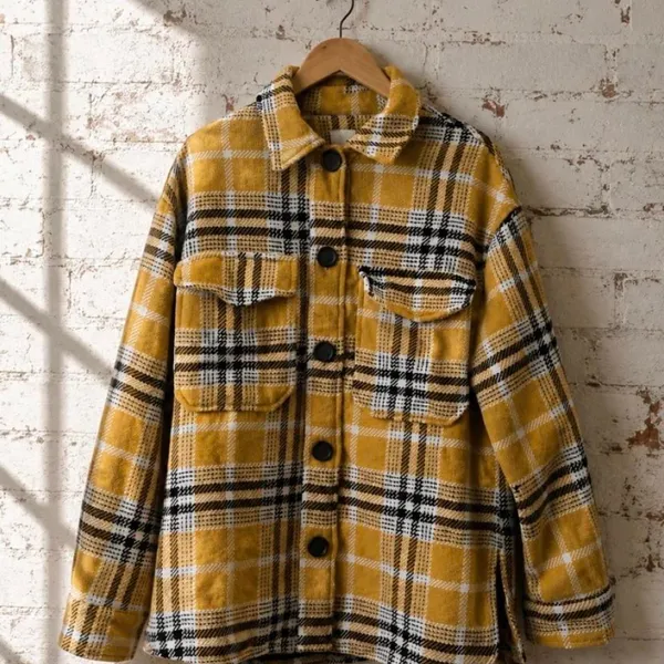 Bershka Mustard Plaid Oversized Overshirt Jacket XS/S - Image 2