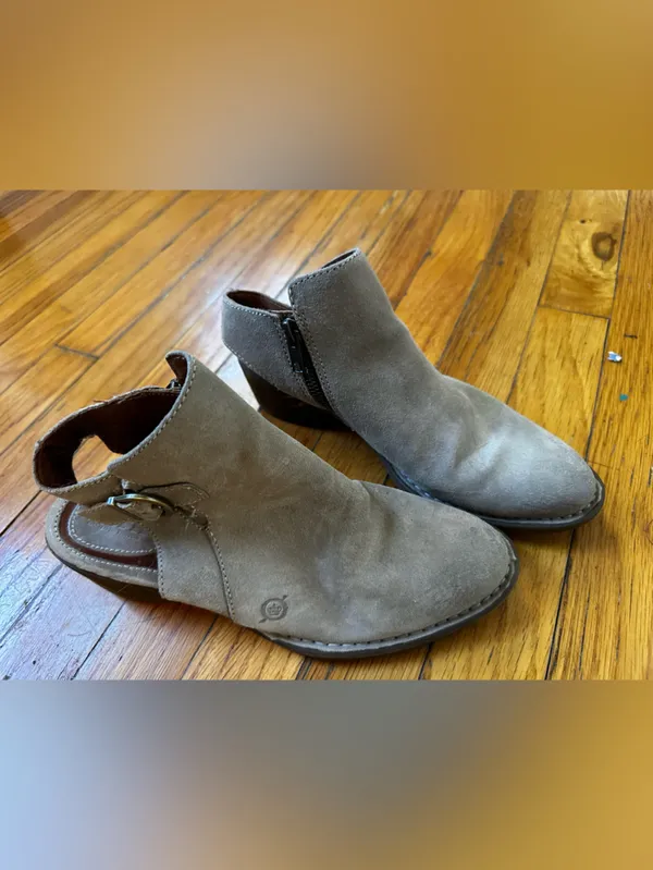 Börn Margret Taupe Suede Leather Open Back Heel Booties Buckle Ankle Boots 6.5 - Image 4