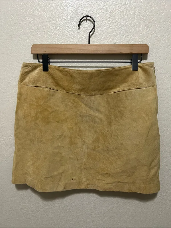 Y2K Mossimo Genuine Leather Mini Skirt Tan Size 12 - Image 7