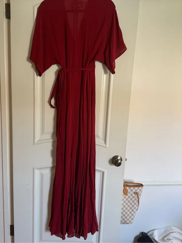Reformation Winslow Red Wrap Maxi Dress with Tie Waist - Image 6