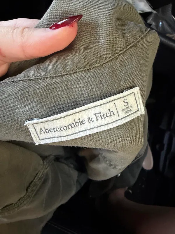 Abercrombie & Fitch olive green button front jumpsuit sz S #utility #boho #retro - Image 4