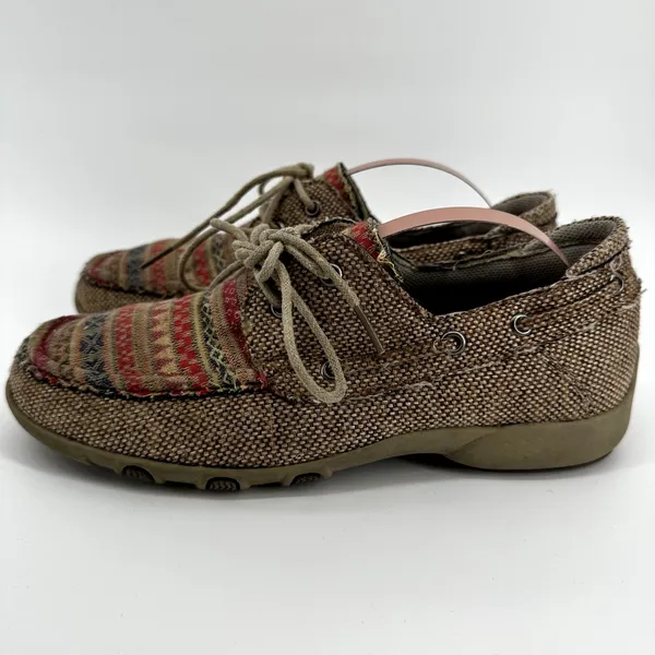 Roper Driving Moccasin Fair Isle Aztec Lace Up Round Toe Leather Tan 5.5 - Image 4
