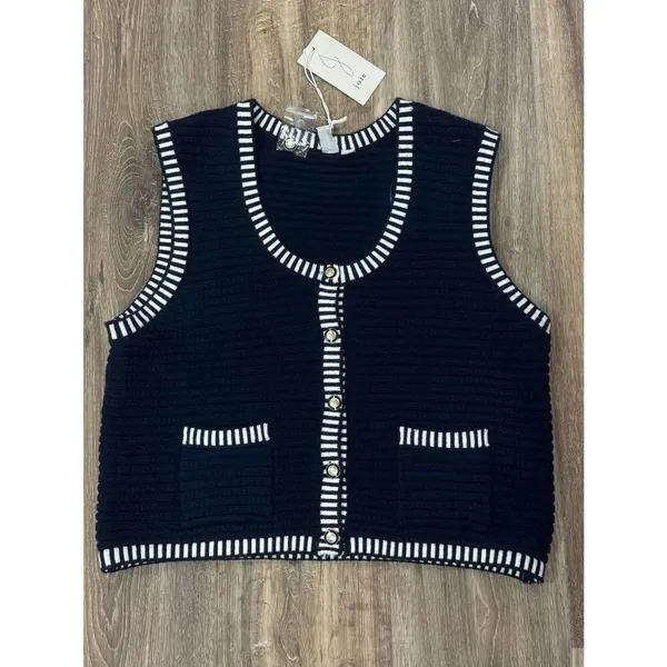 NEW Joie Navy Cotton Button Front Sweater Vest Women’s XL - Image 2