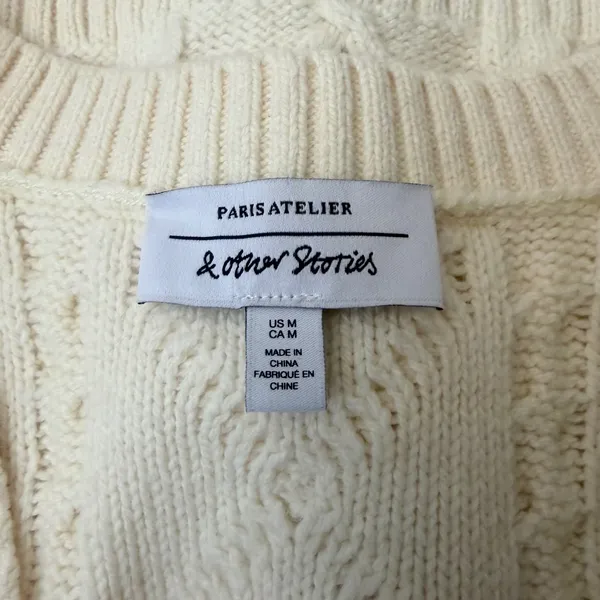 Paris Atelier & Other Stories Cream Floral Embroidered Cable Knit Vest M Preppy - Image 7
