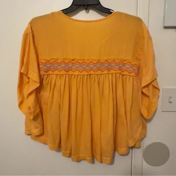 Free People Orange Blouse with Embroidered Details - Image 7