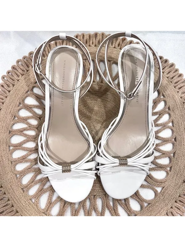 White House Black Market Gold Detail Strappy White Leather Sandal Size 8.5 - Image 3