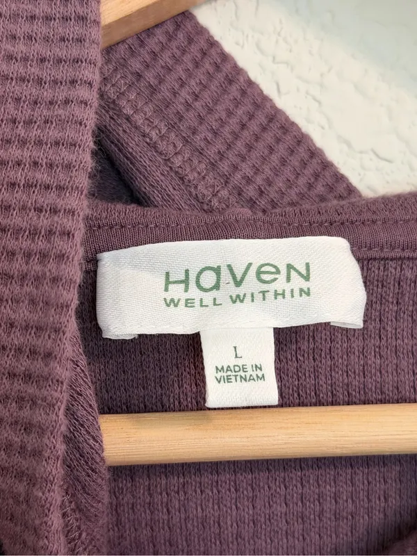 Organic Cotton Waffle-Knit Hooded Pullover Top Dusty Plum - Image 4