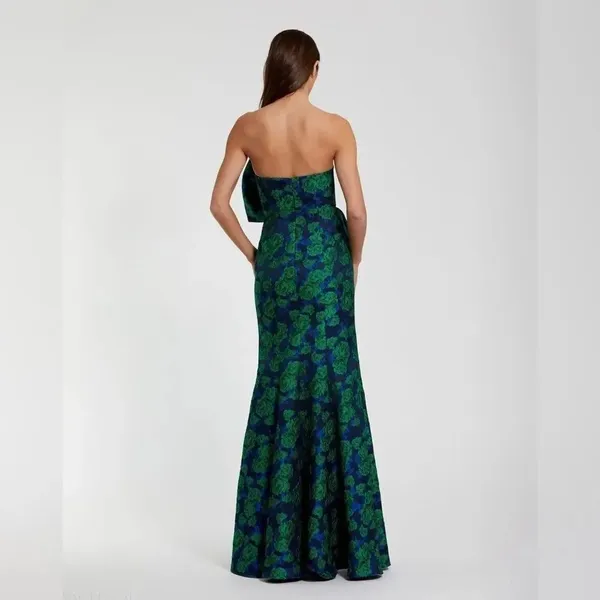 NWT Mac Duggal 27593 Strapless Brocade Oversize Bow Ruffle Fitted Gown 6 - Image 6
