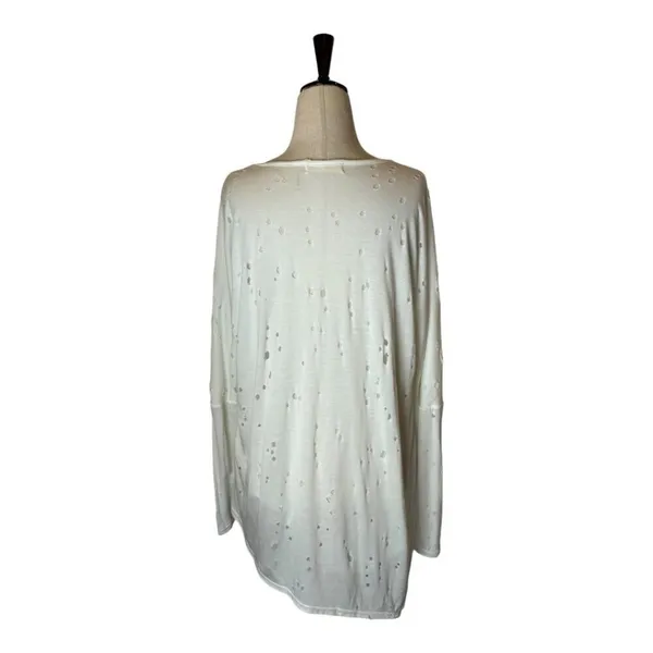 Trouble At The Mill‎ Shirt Women Medium White V Neck Distressed Long Sleeve Tee - Image 2