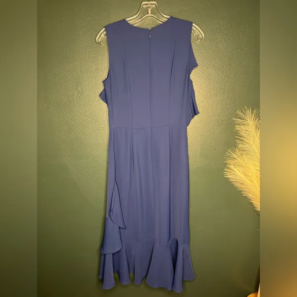 Amanda Uprichard Elegant Navy Blue Ruffle Midi Dress Special Occasion - Image 5