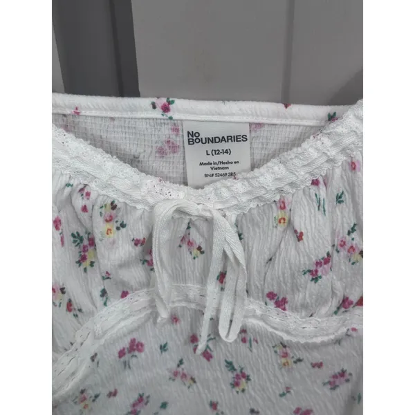 No Boundaries Floral Milkmaid Cami Top White Pink Lace Trim Cottagecore Large - Image 5