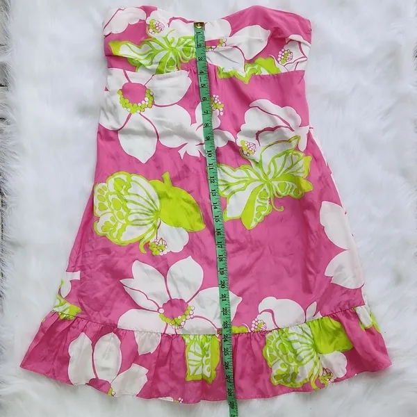 Lilly Pulitzer Blair Silk Dress strapless Ruffle hem‎ in Hot Pink size 6 Small - Image 7
