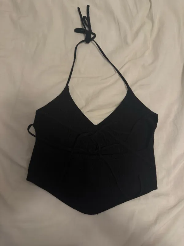 TIC TOC Black Halter Neck Tie Top - Image 2