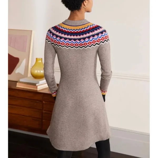Boden Millie Fair Isle Wool Blend Knit Sweater‎ Dress Beige US 10L Soft Alpaca - Image 2