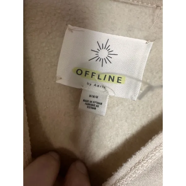 Aerie OFFLINE V-Neck Hoodie Beige‎ Living My Best Life Sleeve Graphic Size M - Image 2