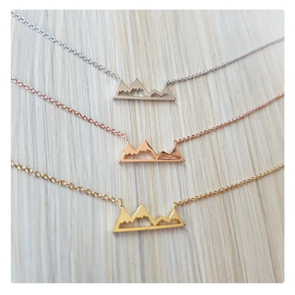 NEW Yellow Gold Plated Snowy Mountain Bar Pendant Necklace, 16-18”‎ - Image 4