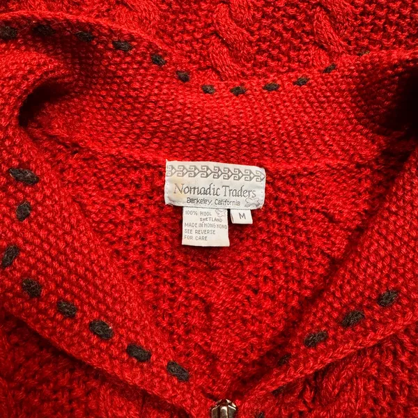 Nomadic Traders Wool Cable Knit Cardigan Sweater‎ Full Zip Pockets Red Medium M - Image 5