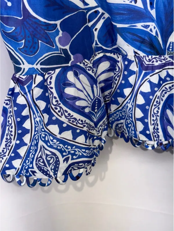 FARM Rio Blue Motif Puff Sleeve Peplum Top XL NWT - Image 8