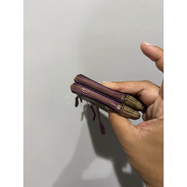 Coach Double Zip Large Wristlet Khaki /purple Signature P - Image 8