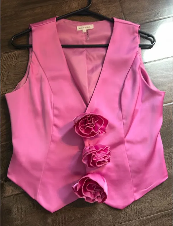 Blazer Top Satin Roses Pink Size M - Image 4