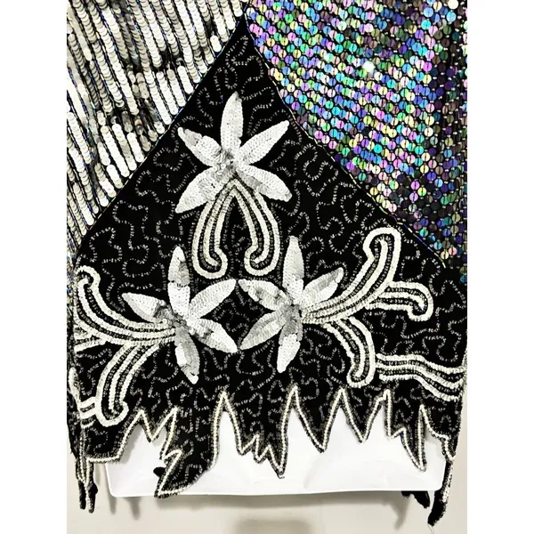 Vtg Scala Beaded Sequin Top Black Silver Embellished Blouse Size Large - Image 8