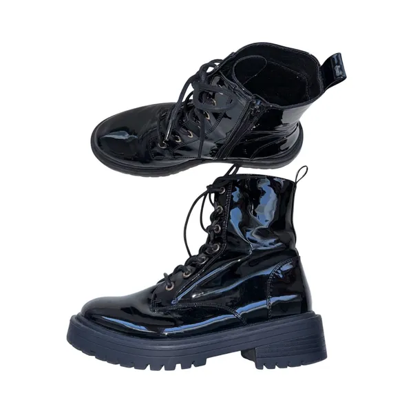 Maurices Harley Combat Boots Faux Patent Leather Lace-up Moto - Image 5