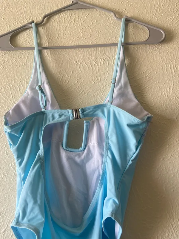 Light Blue One-Piece Swimsuit with Front Accents - Image 7