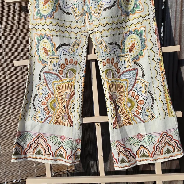 Zara beautiful print flare leg pants Linen Blend Small - Image 8