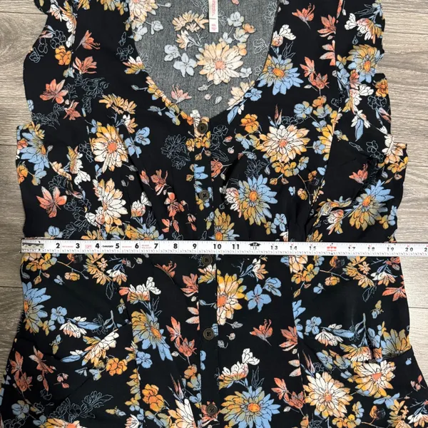Xhilaration Black Floral Button Front Midi Dress XXL Flutter Sleeve Pockets Boho - Image 13