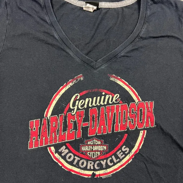 Harley Davidson Women Large V Neck Short Sleeve Graphic T‎ Cotton 2016 Authentic - Image 3