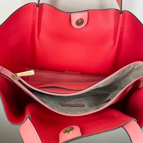 Michael Kors Emilia Large Pebbled Leather Tote Bag Grapefruit Pink Buckle Accent - Image 10