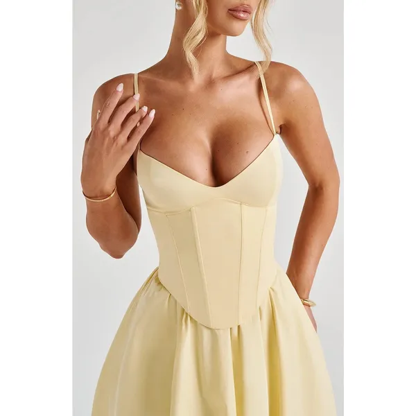 NWT Babyboo Mariella Lemon Yellow Lace Up Corset Fit & Flare Midi Dress Size XS - Image 5