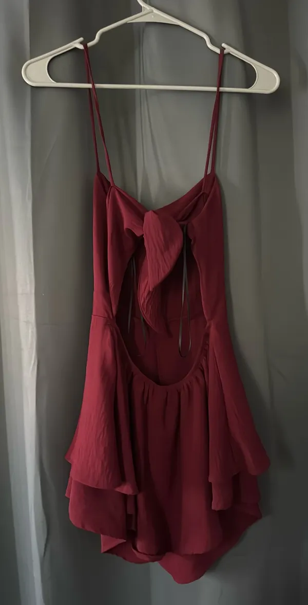 Lucy in the Sky Romper Maroon Open Back - Image 2