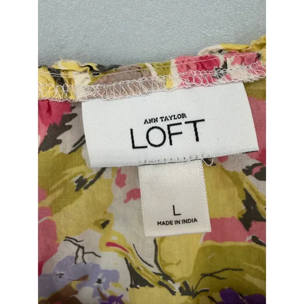 LOFT Floral Tank Top Women Large Multicolor Smocked Ruffle Strap Boho Scoop Neck - Image 4