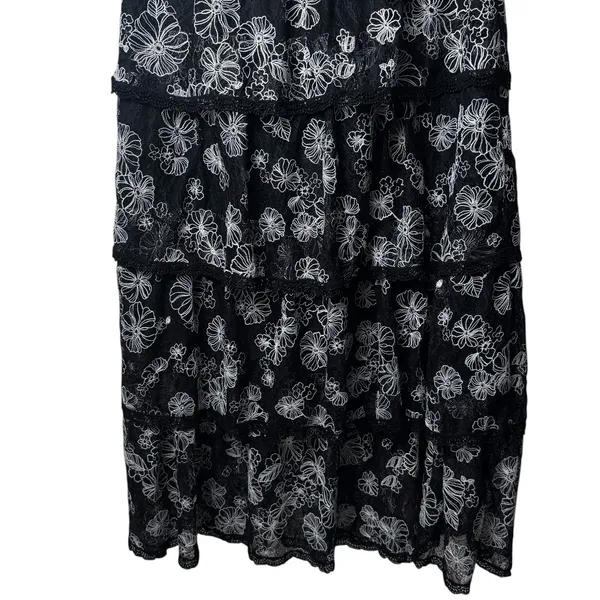 Bossa Concept Black and White Floral Lace Crop Top Maxi Skirt Set Feminine‎ L - Image 9