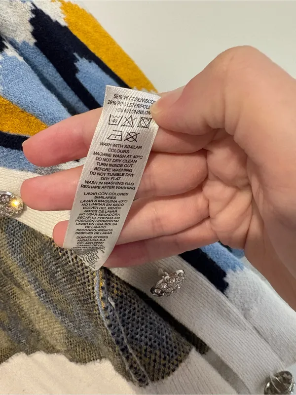 Savida Geometric button front Cardigan yellow blue white medium - Image 6