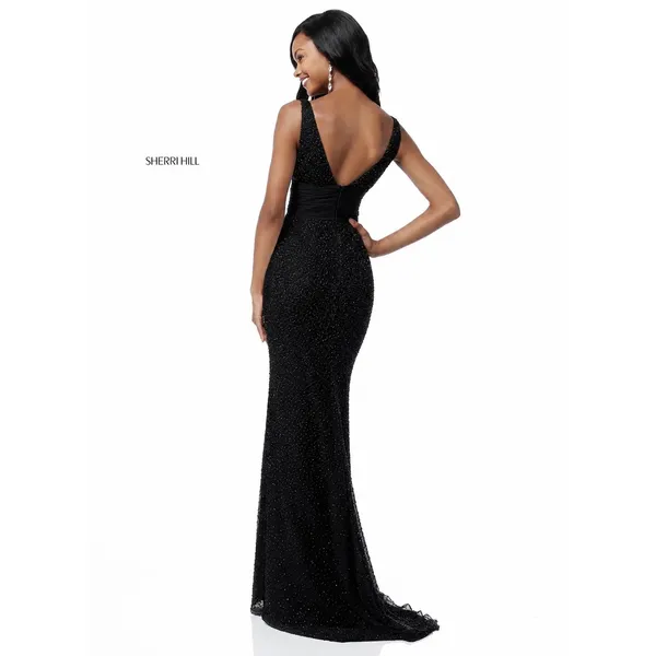 Sherri Hill 51641 Black Beaded V-Neck‎ Gown NWT Size 0 $798 - Image 3