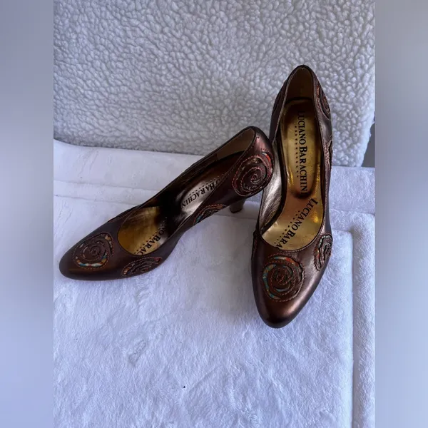 Luciano Barachini Gold Designer Pointy Toe Heel Size 8.5 - Image 8