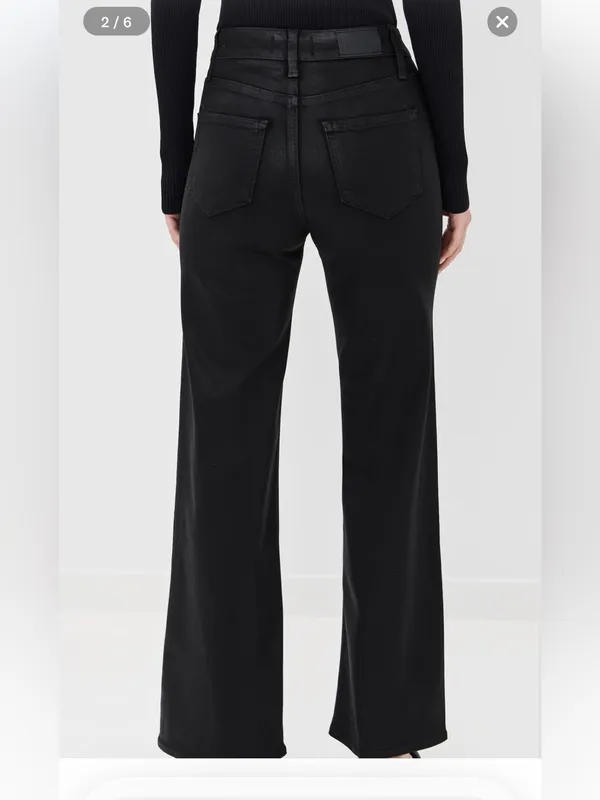 PAIGE Aneesa Coated Black Wide-Leg Pants Size 27 - Image 2