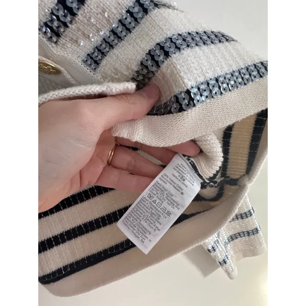 J. CREW Emilie Sweater Lady Jacket In Sequin Stripe Size Medium - Image 6