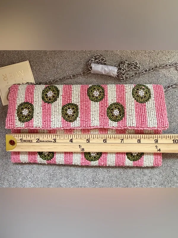Sol and Mer Beaded Kiwi Striped Clutch Crossbody Bag NWT - Image 10