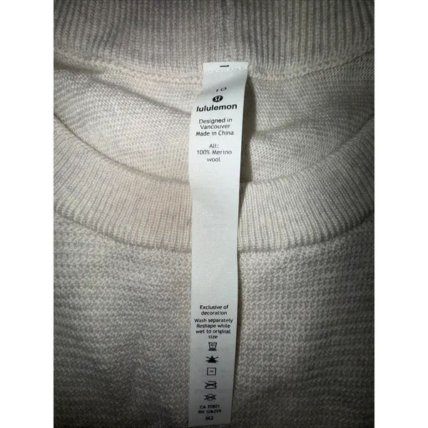 Lululemon Sweater Womens 10 Beige‎ Sit In Lotus Merino Wool Thumbholes Pullover - Image 2