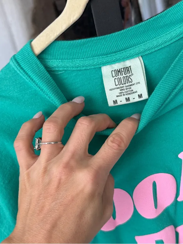 Booked & Busy comfort colors boxy tee teal puffy crewneck short sleeve - Image 3