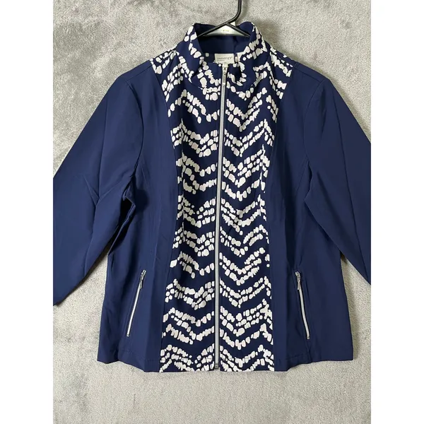 Chicos Zenergy Neema Print Blocked Jacket Midnight Navy Athleisure Size 1 8/10 M - Image 2