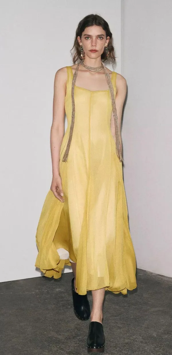 Zara butter mustard Yellow Maxi Dress flowy bohemian midi summer vacation - Image 15