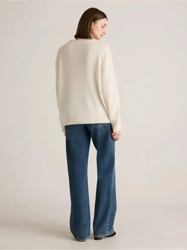 Quince Mongolian Cashmere Oversized Crewneck Sweater in Cream - Image 3