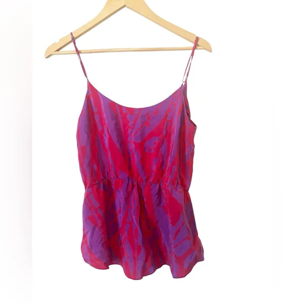 Amanda Uprichard Pink and Purple Abstract 100%‎ Silk Faux Wrap Top Size Medium - Image 2