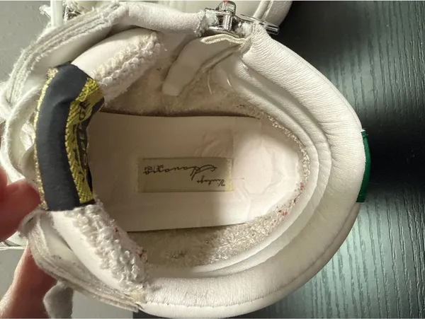 Vintage Hudson White Leather High Top Sneakers with Green Stripe and Star Accent - Image 4